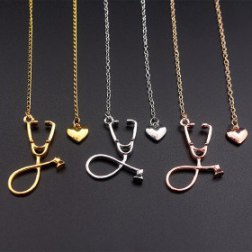 Stethoscope Necklace Lariat Heart Pendant Nurse Medical Necklace For Women