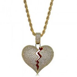 Broken Heart Chain Necklace & Pendant Iced Out Bling Zircon Hip Hop Necklaces