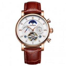 Men's Watch Automatic Mechanical Stainless Steel Skeleton Leather Band