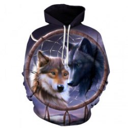 Men's Long Sleeve 3D Digital Print Wolf Design Baseball Sports Pullover Hoodies