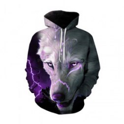Men's Hooded Long Sleeve 3D Digital Print Ice Wolf Pullover Hoodies