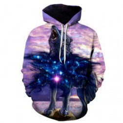 Men's Wolf Hoodies 3D Print Pullover Casual Long Sleeve Hoodie