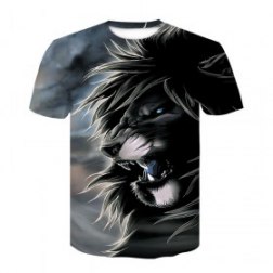 Men's 3D Lion Print Casual Fashion Short Sleeve T-shirt