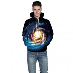 Men's 3D Starry Sky Print Long Sleeve Pullover Hoodie