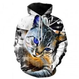 3D Cat Printing Fashion Long Sleeves Pullover Hoodie