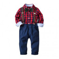 2 Pieces Boys Long Sleeve Shirt Overalls Set