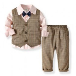 3 Pieces Boys Gentleman Bowtie Shirt, Vest And Pant Set