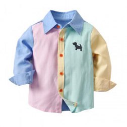 Boy's Long Sleeves Contrast Color Printing Shirt