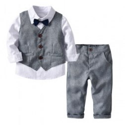 4PC Toddler Baby Boy Bowtie Gentleman Vest T-Shirt Pants Wedding Suit Cloth Sets
