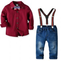 Boys Gentleman Bowtie Wine Shirt and Jeans Sets