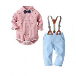 4PC Boys Gentleman Bowtie Shirt and Light Blue Pants Sets