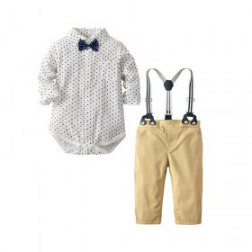 4PC Boys Gentleman Bowtie Printing White Shirt and Pants Sets