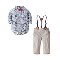 4PC Boys Gentleman Bowtie Printing Shirt and khaki Pants Sets