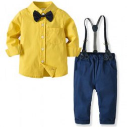 4PC Boys Gentleman Bowtie Yellow Shirt and Pants Sets