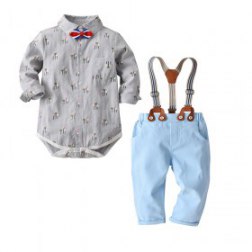 4PC Boys Gentleman Bowtie Printing Shirt and Pants Sets