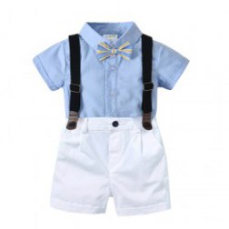 4PC Boys Gentleman Bowtie Shorts Sleeves Shirt and Short Sets