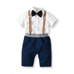 4PC Boys Gentleman Bowtie Short Sleeves Shirt and Pants Sets