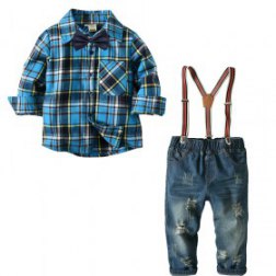 4PC Boys Gentleman Bowtie Short Sleeves Shirt and Pants Sets