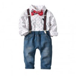 4PC Boys Gentleman Bowtie White Shirt and Pants Sets