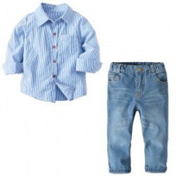 2 Pieces Boys Shirt and Denim Pants Outfit Set