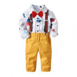 Boys 4 Piece Long Sleeve Shirt and Pants Set