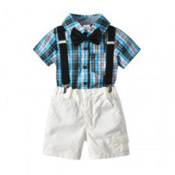 Boys Short Sleeve Lattices Shirt and Pants Set