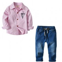 Boys 2 Piece Long Sleeve Shirt and Denim Pants Set