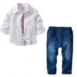 Little Boy 2 Piece Long Sleeve Shirt and Denim Pants Jeans Set