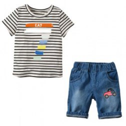 Boy's Short Sleeve Top and Denim Pants Set