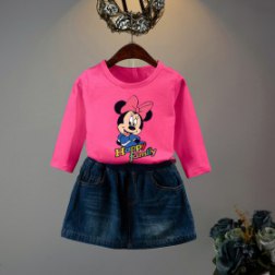 Girl's Long Sleeve Top and Denim Skirt