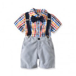 Boys 4 Piece Short Sleeve Shirt and Pants Set
