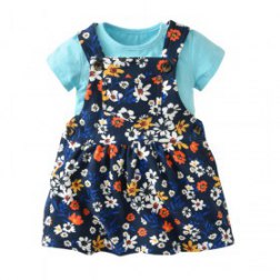 Baby Girls Short Sleeve Floral Suspender Skirt 2Pcs Set