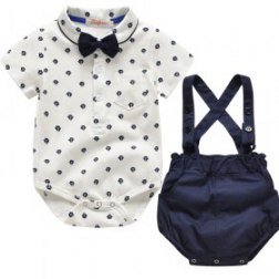 Baby Boys' 2 Piece Short Sleeve Romper Shirt Suspender Shorts Set