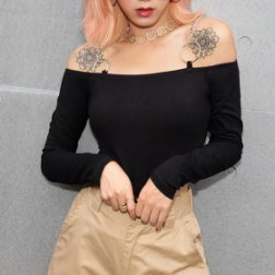 Black Sexy Slim Off The Shoulder Long Sleeves Crop Top