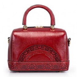 Genuine Leather Fashion Vintage Floral Embossed Handbag Messenger Bag