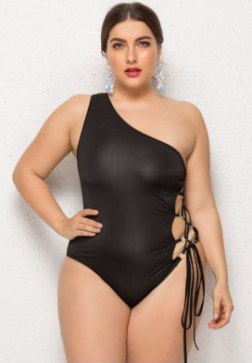 Plus Size One Shoulder One Piece Swimsuit