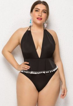 Plus Size Black Skirted One Piece Swimsuit