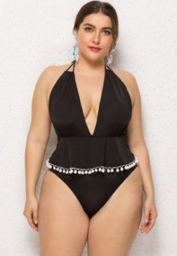 Plus Size Black Skirted One Piece Swimsuit