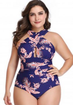 Plus Size Criss-cross Neckline One Piece Swimsuit