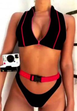 Sporty Zip Two Piece Swimsuit