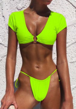Short Sleeve Strappy Two Piece Swimsuit