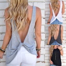 Sexy Sleeveless Backless Shirt Knotted Tank Top Blouse Sexy Vest Tops Tshirt Open Back t shirt Hot