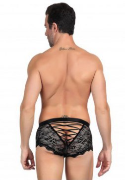Mens Lace-Up Floral Lace Boyshort