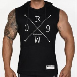 Letter Hooded Men Sleeveless Pullovers Fitness Sweatshirts Hip Hop Bodybuilding Tops