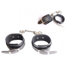 Leather Handcuffs, Adjustable Straps with Metal Fittings