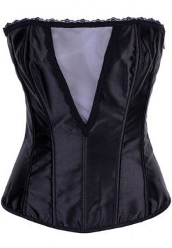 Deep V Black Satin Strapless Corset