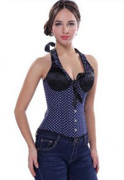 White Satin Polka Dot Halter Neck Corset