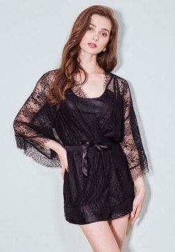 Satin Black Babydoll and Robe Set