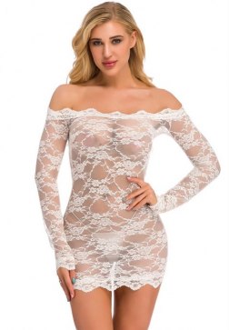 Long Sleeve Lace Chemise Set