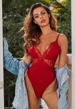 Floral Lace Rib Teddy Bodysuit